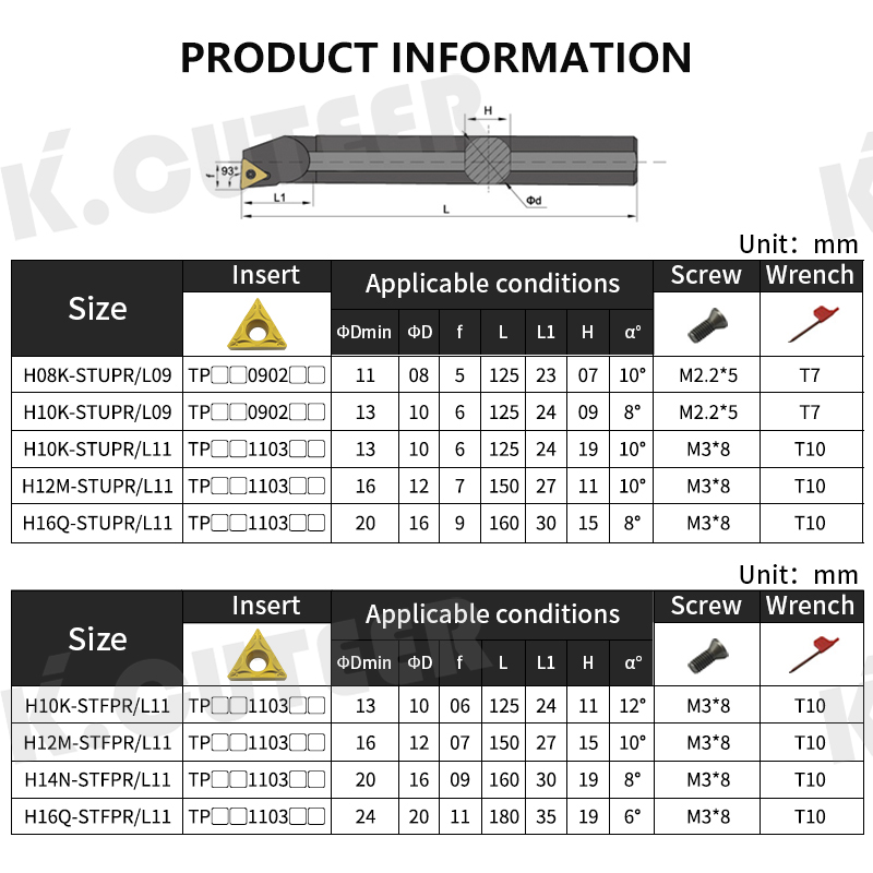 High speed steel arbor H08K-STUPR09 H16Q-STFPR11 Internal hole Turning Tool 
