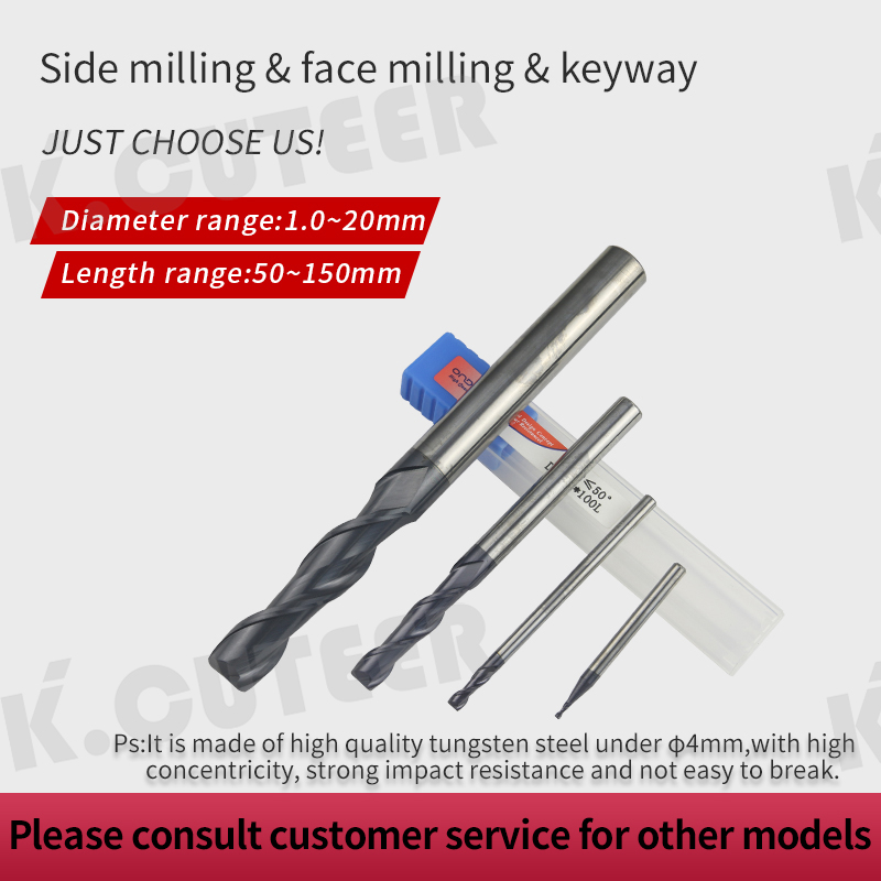 Tungsten Steel End Mills 1mm 6mm 12mm 2Flute HRC50 Straight Shank Milling Cutter 