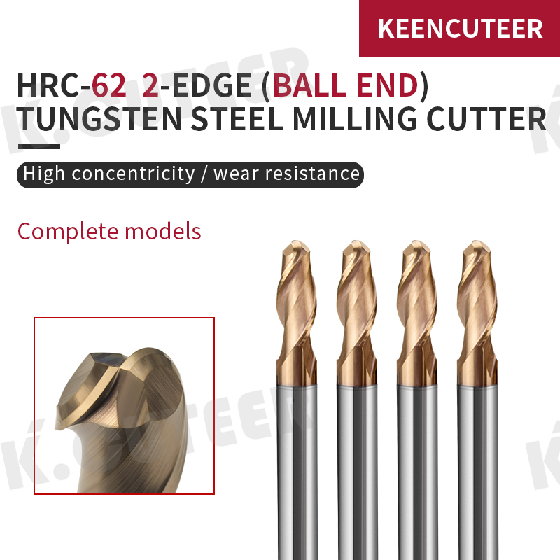 2 Edge Tungsten Steel Ball End Milling Cutter HRC62 Degree Tungsten Steel 