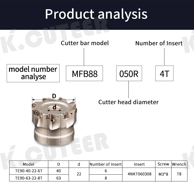 Double-sided high-efficiency open rough square shoulder end mill 4NKT blade milling cutter