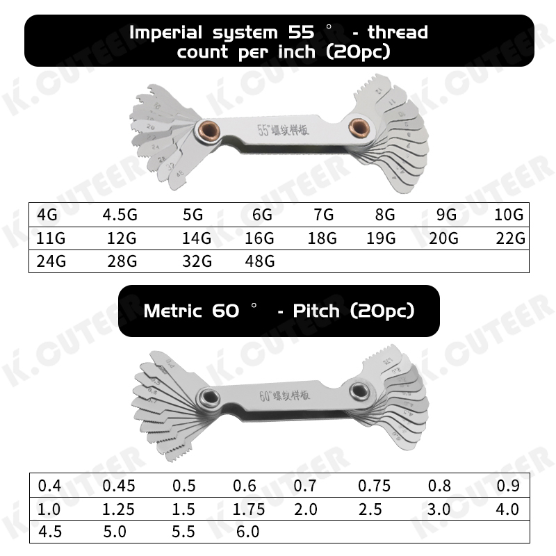  55° Metric 60° Thread Pitch Cutting Screw Pitch Gauge Tool Stainless Steel Metric Screw Thread Gauge