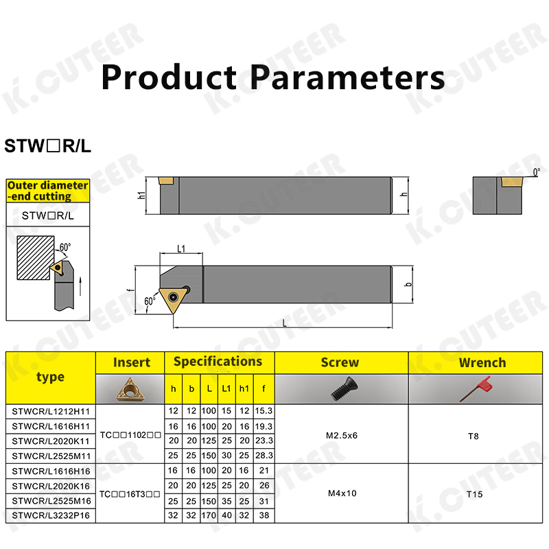 External Lathe Tool 60° Stwcr External Thread Turning Tool Machine Clamp