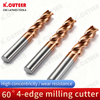 Tungsten Steel Alloy 60° Flat End Mill 4-Flute Straight Shank Extended Length
