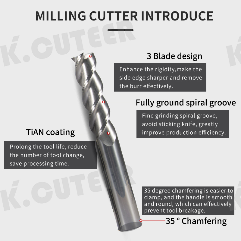 HRC60 Milling Cutter Tungsten Steel Alloy Coating Carbide for Aluminium Parts