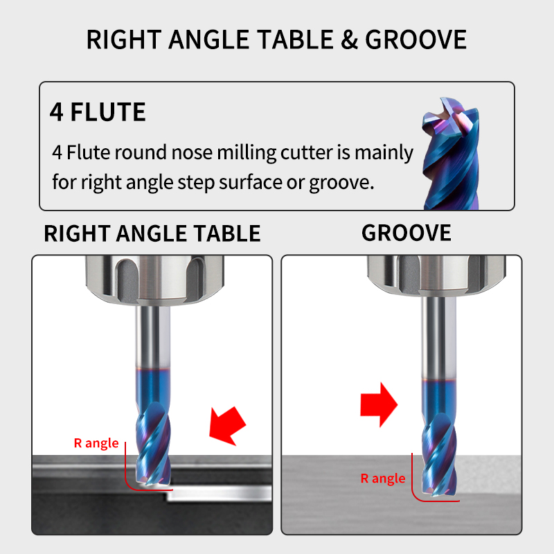 End Mill Tungsten Carbide Steel CNCTool 4 Flutes Cutter R0.1/0.5/1 50-75MM Metal Router
