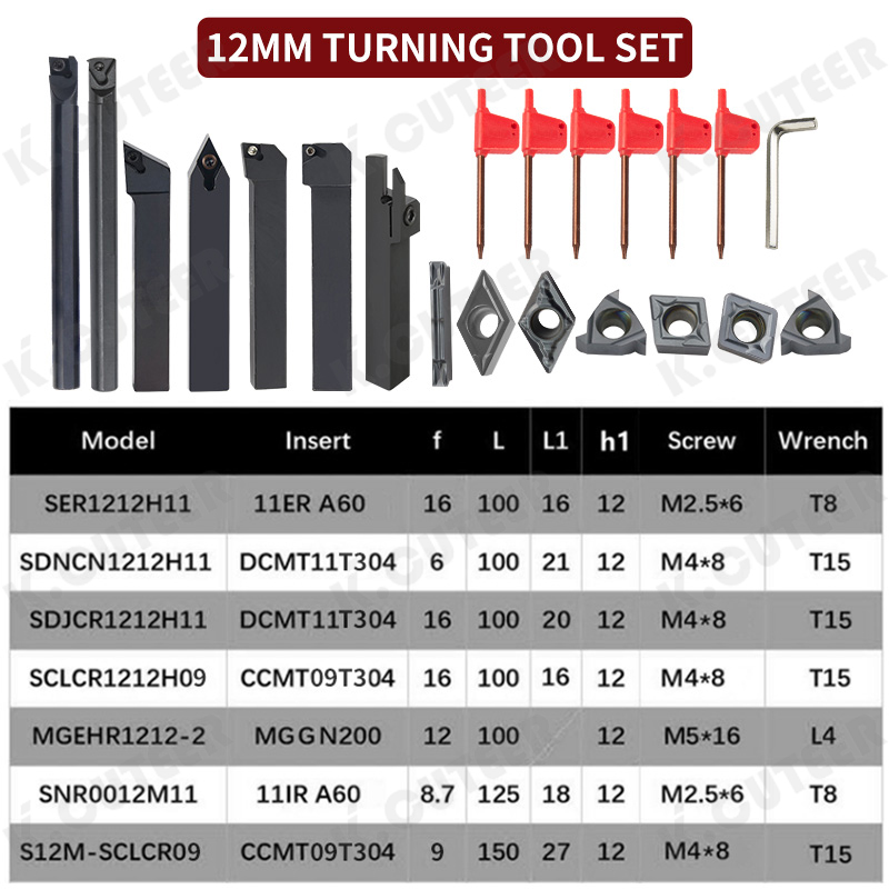 CNC Lathe Turning Tool Holder Boring Bar Sets with Hard Alloy Insert Wrench Kit for Turning Thread Grooving