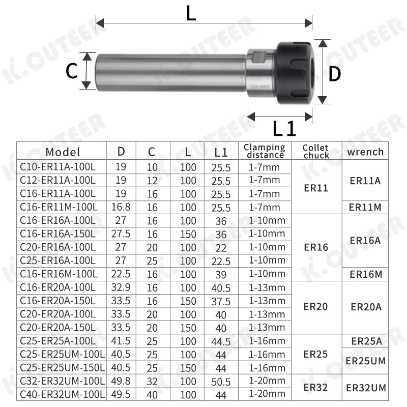 C-ER Precision Engraving Machine Straight Shank Extension Rod Accessory