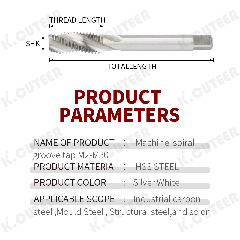 M2 Machine Screw Tap High-Speed Steel Spiral Flute Tap for Stainless Steel
