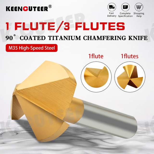 90-Degree Chamfering Cutter with Cobalt-Tipped Titanium Coating, Single-Edged Straight Shank, Triple-Flute Design