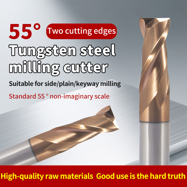 2-Flute Tungsten Steel Milling Cutter 55-Degree Straight Shank CNC End Mill