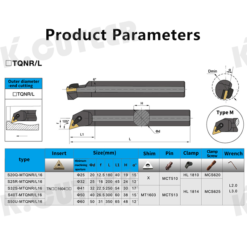 S16Q-MTQNR16 S20R-MTQNR16 S25S-MTQNR16 Internal Turning Tool Holder TNMG Carbide Inserts 