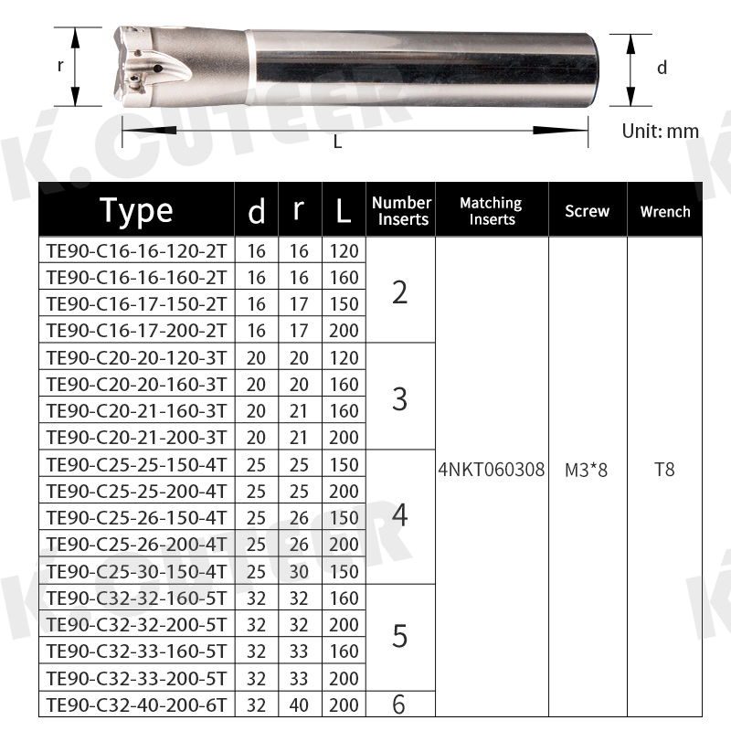 Fast-Feed milling cutter bar for 4NKT060308 double-sided right-angle milling cutter insert