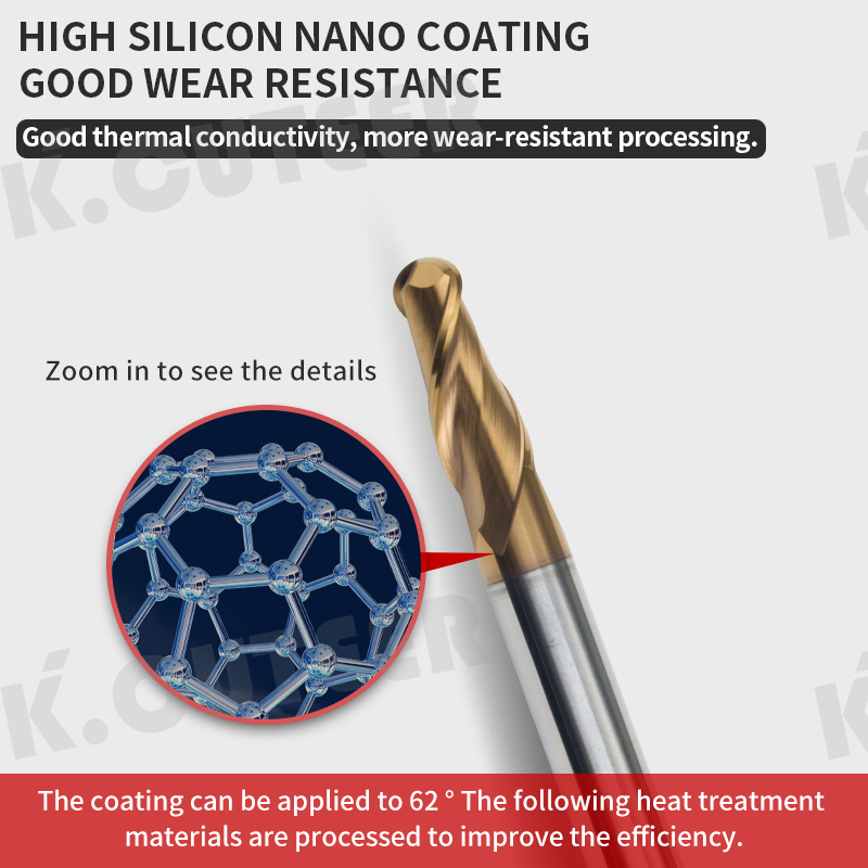 2 Edge Tungsten Steel Ball End Milling Cutter HRC62 Degree Tungsten Steel 