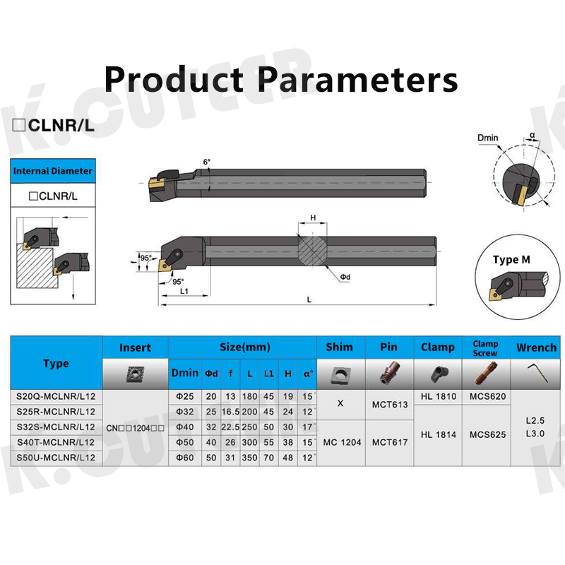 S16Q-MCLNR12 S20R-MCLNR12 S25S-MCLNR12 Internal Turning Tool Holder CNMG12 Carbide Inserts Lathe Bar 