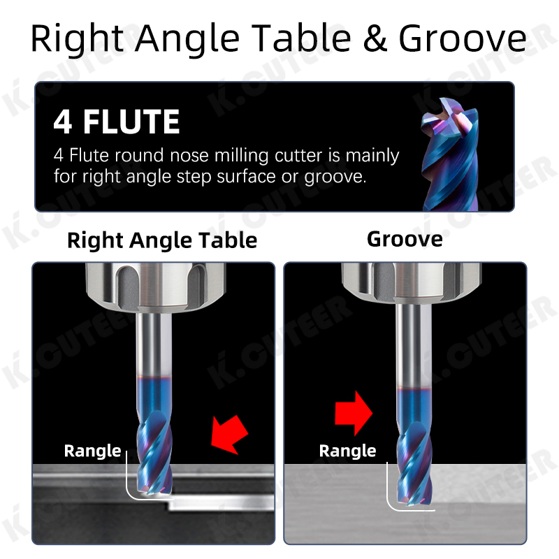 Corner Rounding End Mill Tungsten Carbide Steel Milling Cutter Tool 4 Flutes