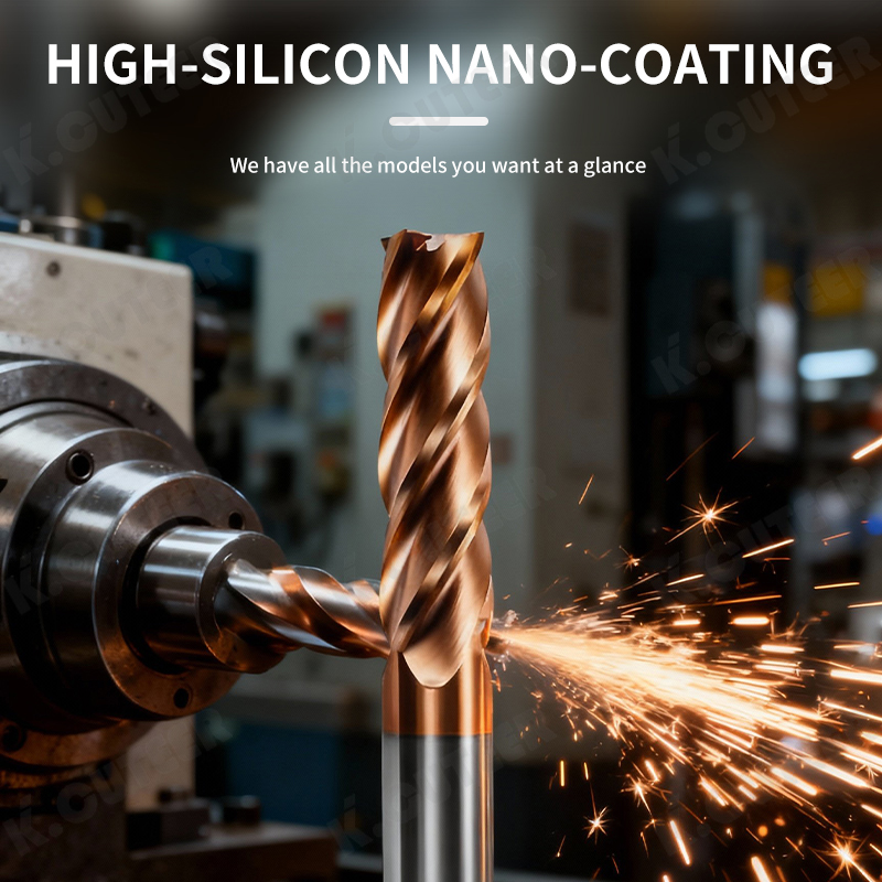 Tungsten Steel Alloy 60° Flat End Mill 4-Flute Straight Shank Extended Length