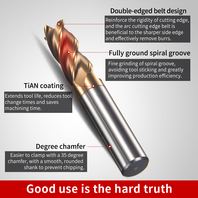 2-Flute Tungsten Steel Milling Cutter 55-Degree Straight Shank CNC End Mill