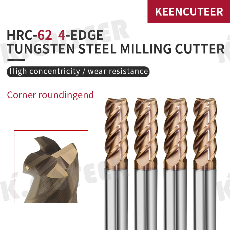 HRC62 4 Flutes End Mill 1mm-20mm Tungsten Steel Straight Shank Milling Cutter 