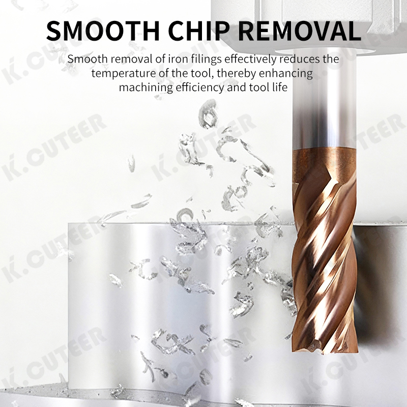 Tungsten Steel Alloy 60° Flat End Mill 4-Flute Straight Shank Extended Length