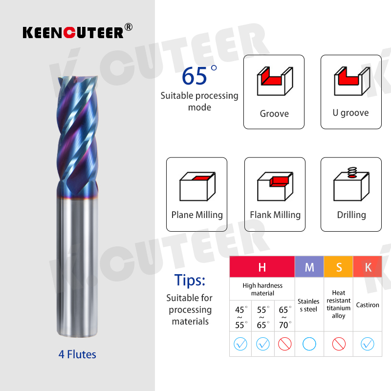 Milling Cutter Carbide End Alloy Coating HRC50/60/65 Tungsten Steel Tool 