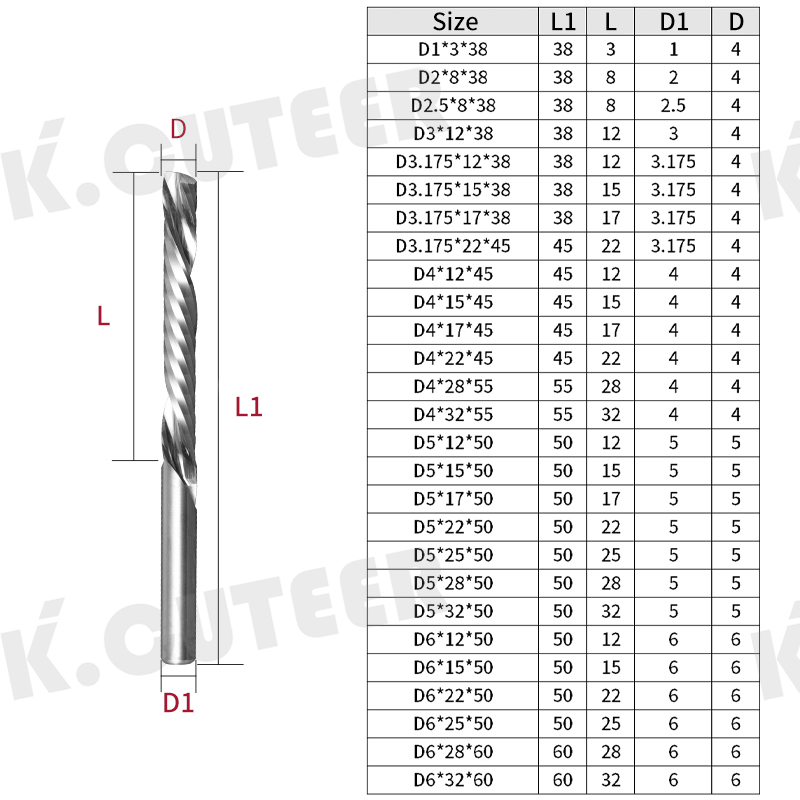 Left Hand Single Flute Spiral Milling Cutter Tungsten Steel Carbide End Mill