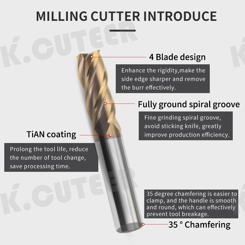 Tungsten Steel Straight Shank Milling Cutter CNC Machines Tools Alloy Coating Carbide