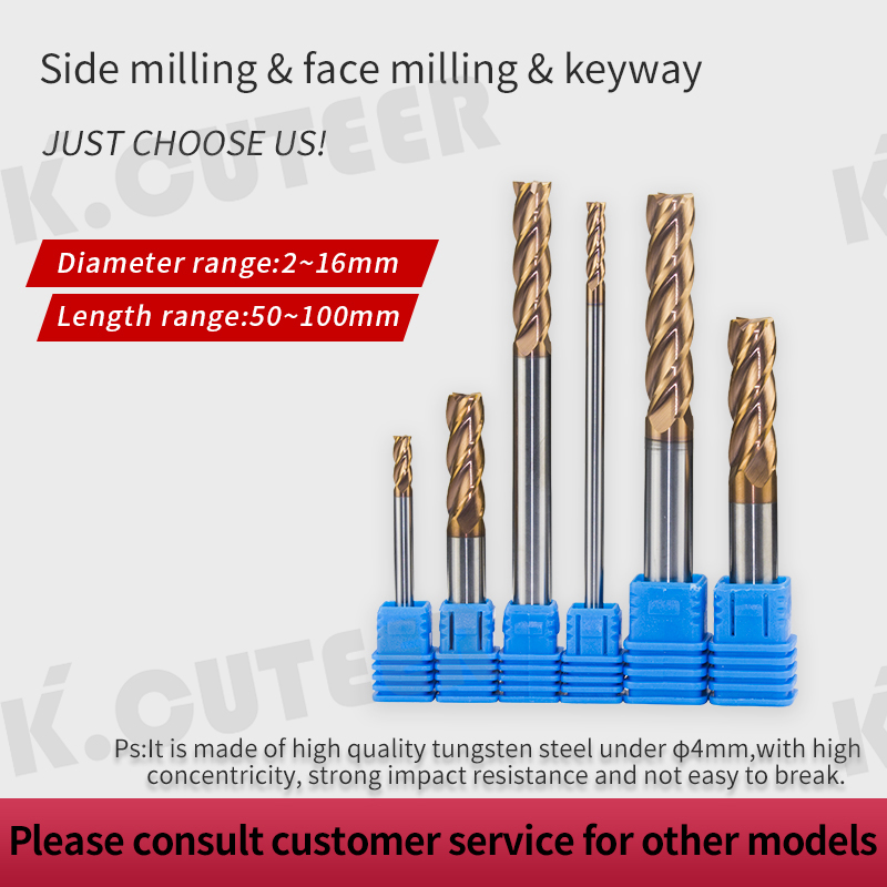 HRC62 4 Flutes End Mill 1mm-20mm Tungsten Steel Straight Shank Milling Cutter 