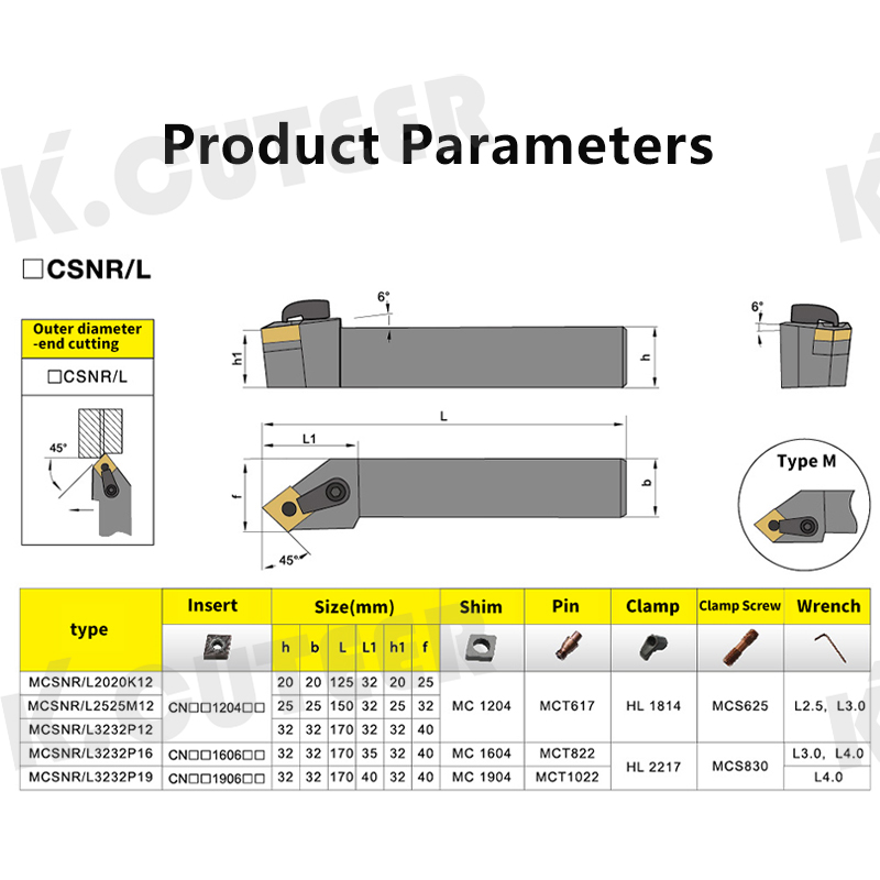MCSNR2020K12 MCSNR2525M12 External Turning Tool Holder CNMG Carbide Inserts