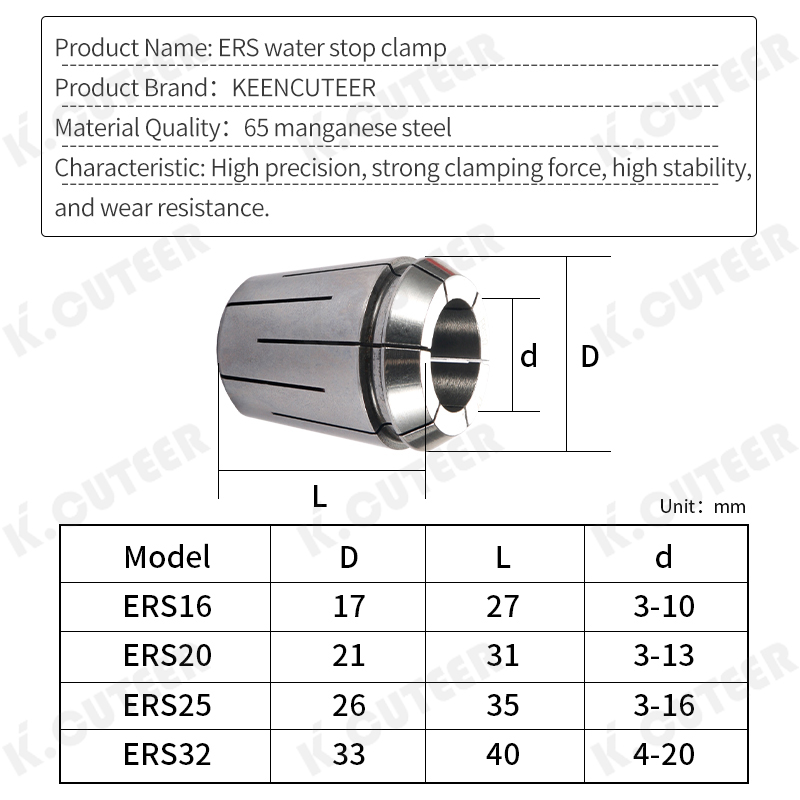 CNC mechanical water stop chuck high precision ERS16/20/25/32 center water outlet clamp