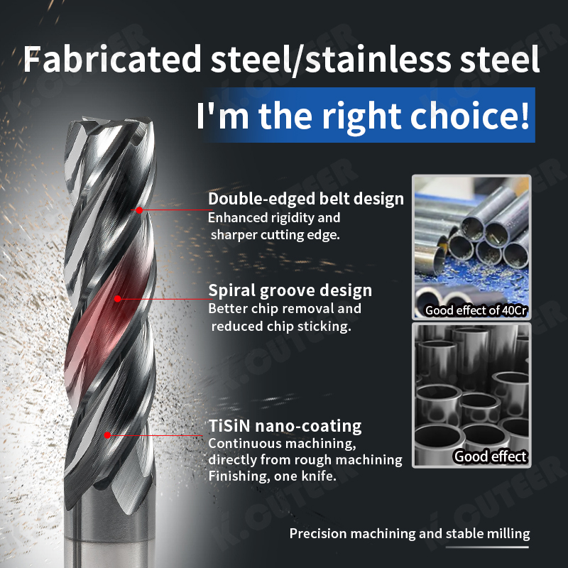 60-Degree Tungsten Steel End Mill 4-Flute Black Coated Specialized for Stainless Steel