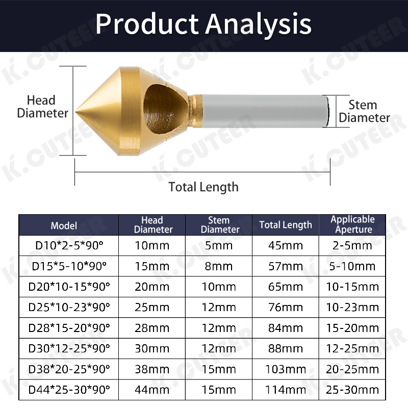 M35 Cobalt-Coated 90-Degree Countersink Drill Bit for Deburring and Reaming