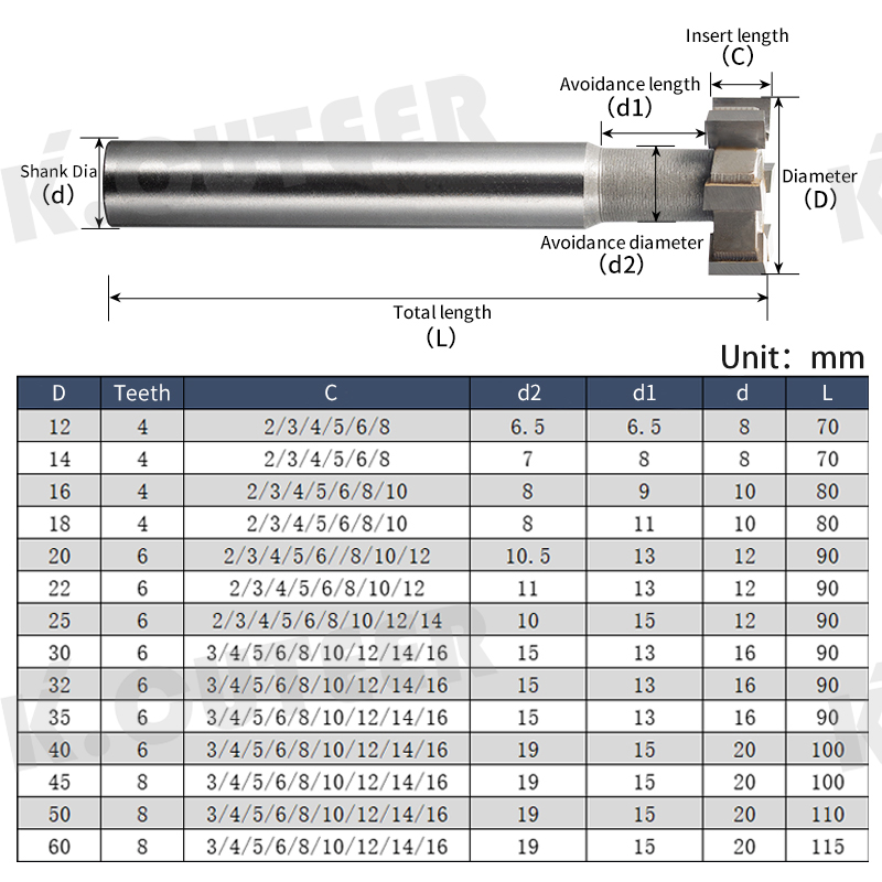 Welded Carbide T Slot Milling Cutter Tungsten Steel End Mill Cutter Router Bit