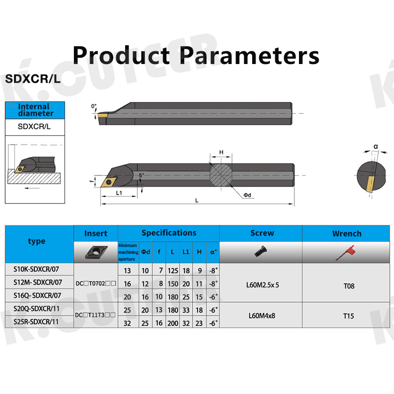 S08K-SDXCR07 S16Q-SDXCR07 Internal Turning Tool Holder DCMT/DCGT Carbide Inserts Lathe Bar 
