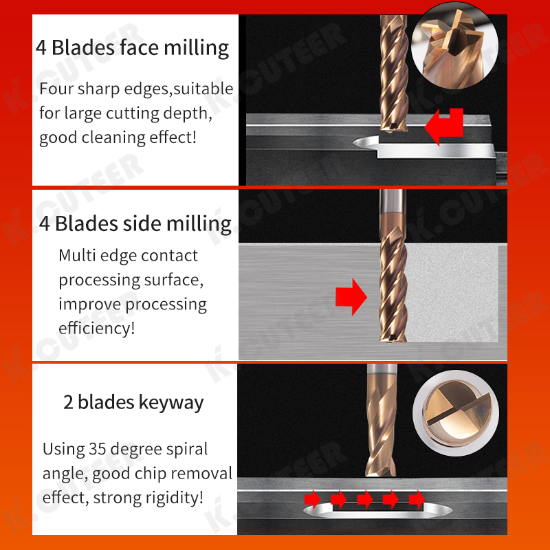 Tungsten Steel Alloy 60° Flat End Mill 4-Flute Straight Shank Extended Length