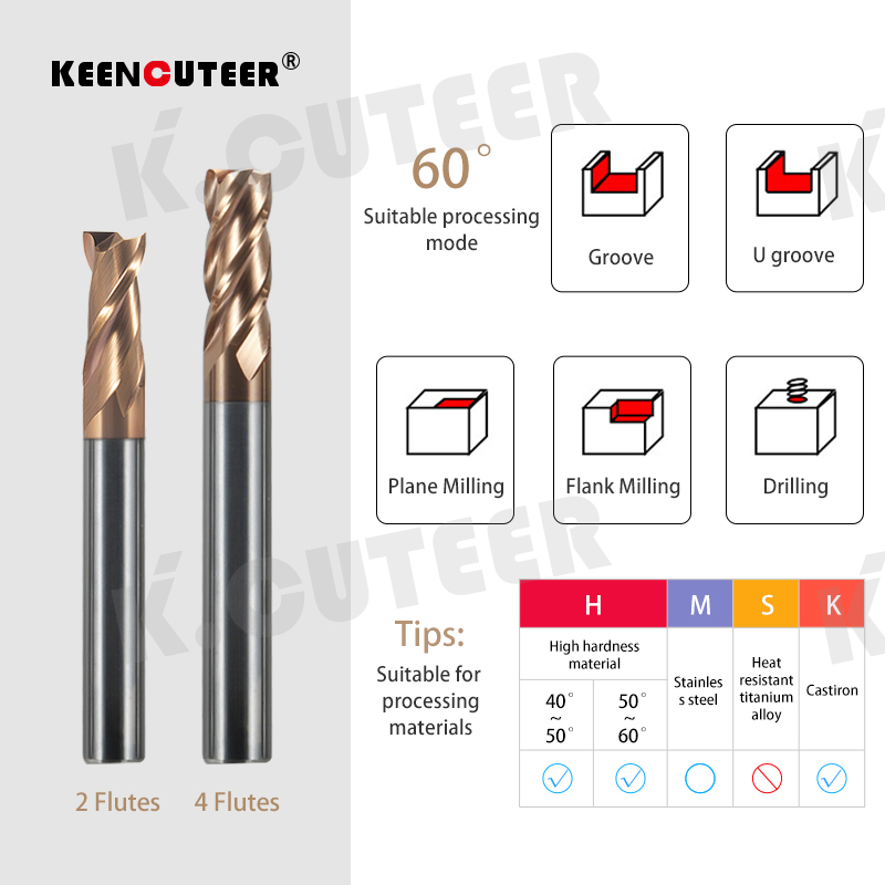 Milling Cutter Carbide End Alloy Coating HRC50/60/65 Tungsten Steel Tool 