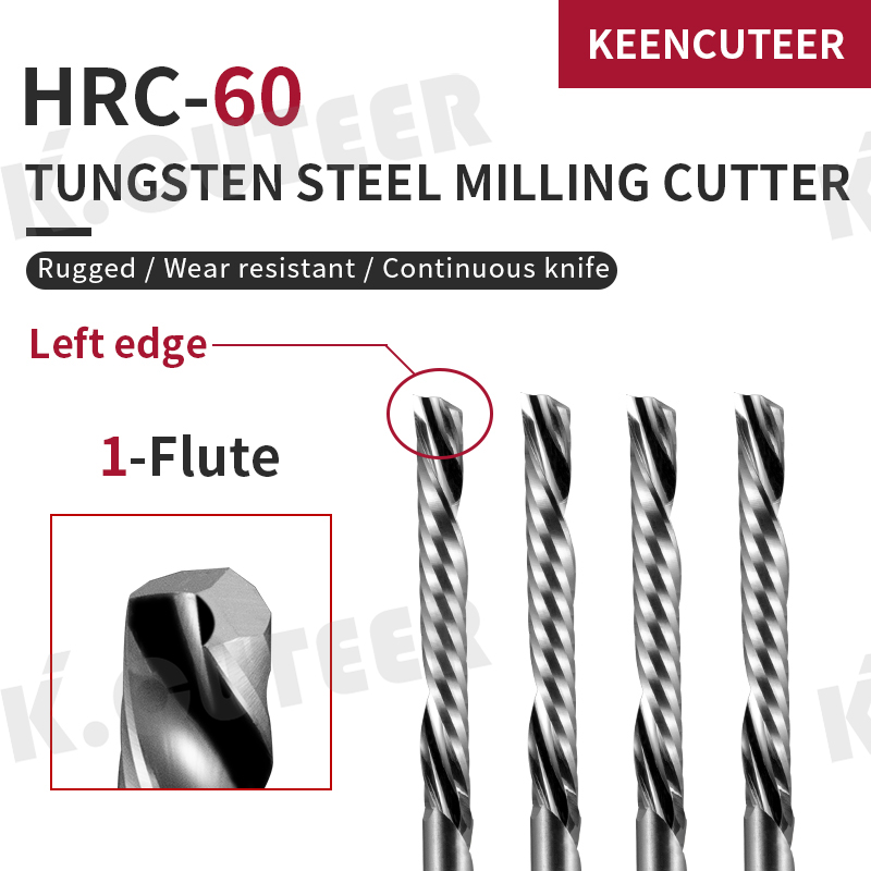 Left Hand Single Flute Spiral Milling Cutter Tungsten Steel Carbide End Mill
