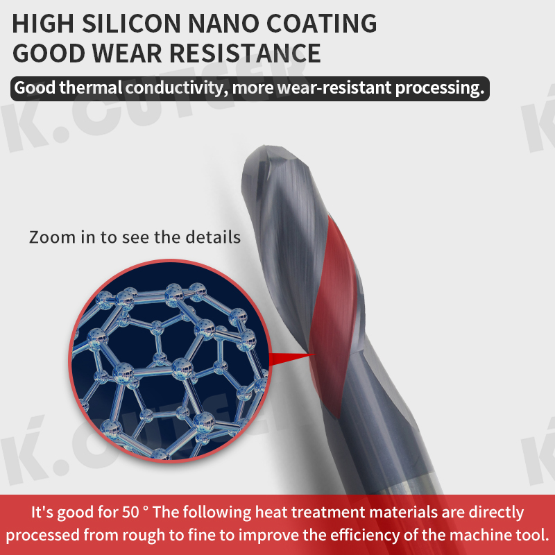 2 Edge Tungsten Steel Ball End Milling Cutter HRC50 Degree CNC Tool