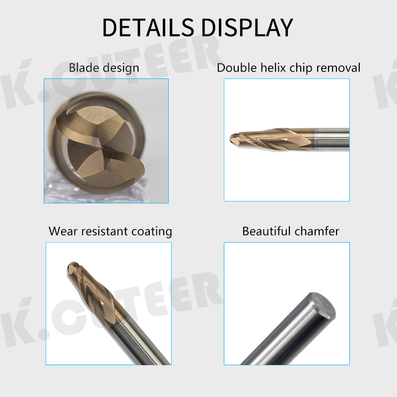 2 Edge Tungsten Steel Ball End Milling Cutter HRC62 Degree Tungsten Steel 