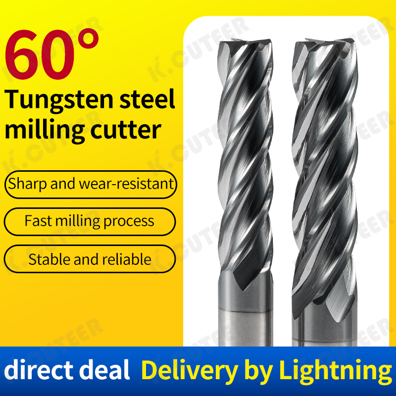 60-Degree Tungsten Steel End Mill 4-Flute Black Coated Specialized for Stainless Steel
