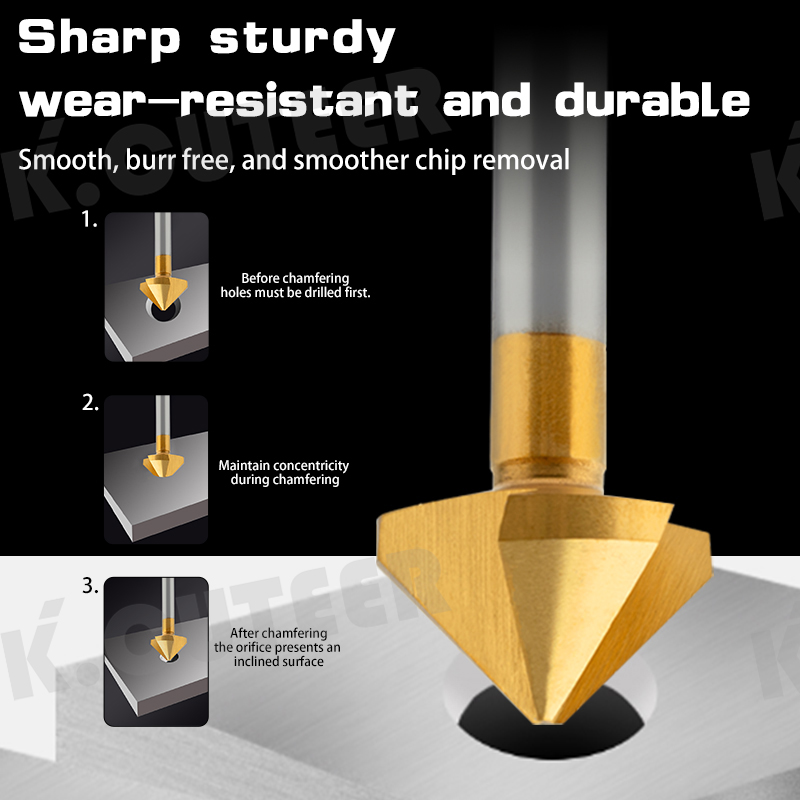 90-Degree Chamfering Cutter with Cobalt-Tipped Titanium Coating, Single-Edged Straight Shank, Triple-Flute Design