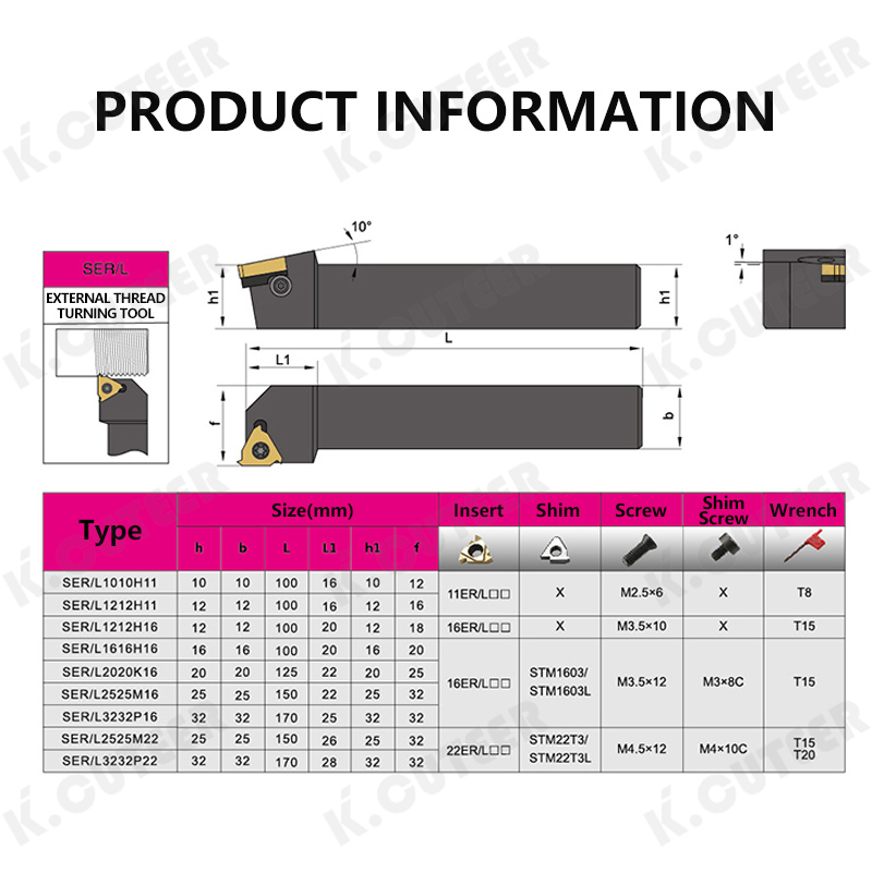 External Thread Turning Tools Lathe Cutter 16er Carbide Inserts CNC Holder