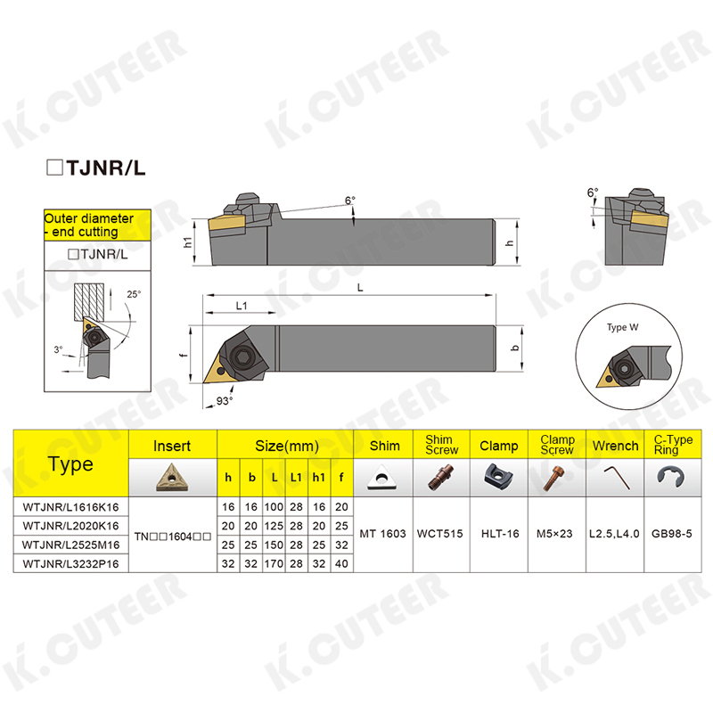 CNC Tool Holder 93-Degree External Turning Tool Triangular Roughing Wtjnr Lathe Tool