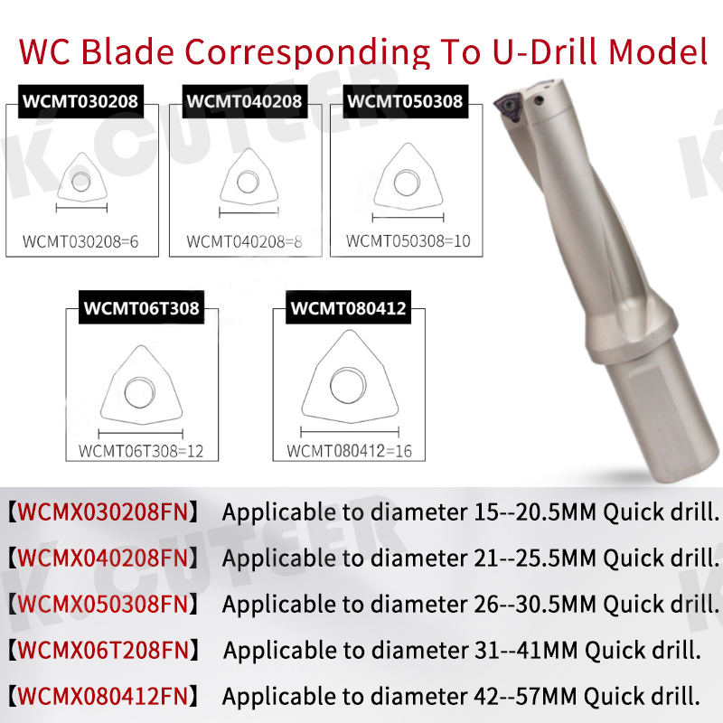 U drill FN ACZ330 Carbide WCMX turning insert CNC cutting tool WCMT
