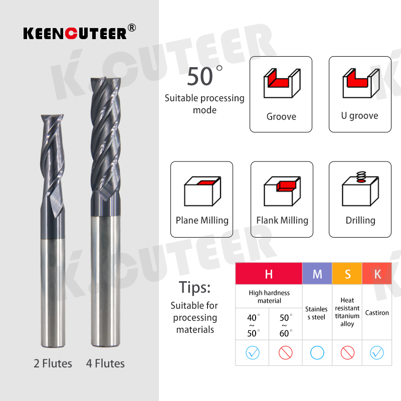 Milling Cutter Carbide End Alloy Coating HRC50/60/65 Tungsten Steel Tool 