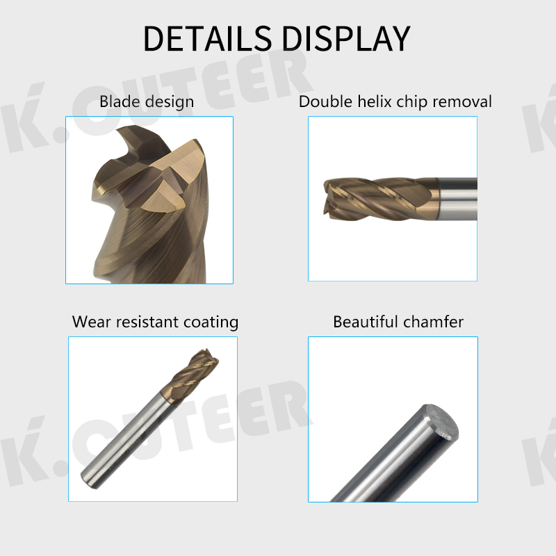 HRC62 4 Flutes End Mill 1mm-20mm Tungsten Steel Straight Shank Milling Cutter 
