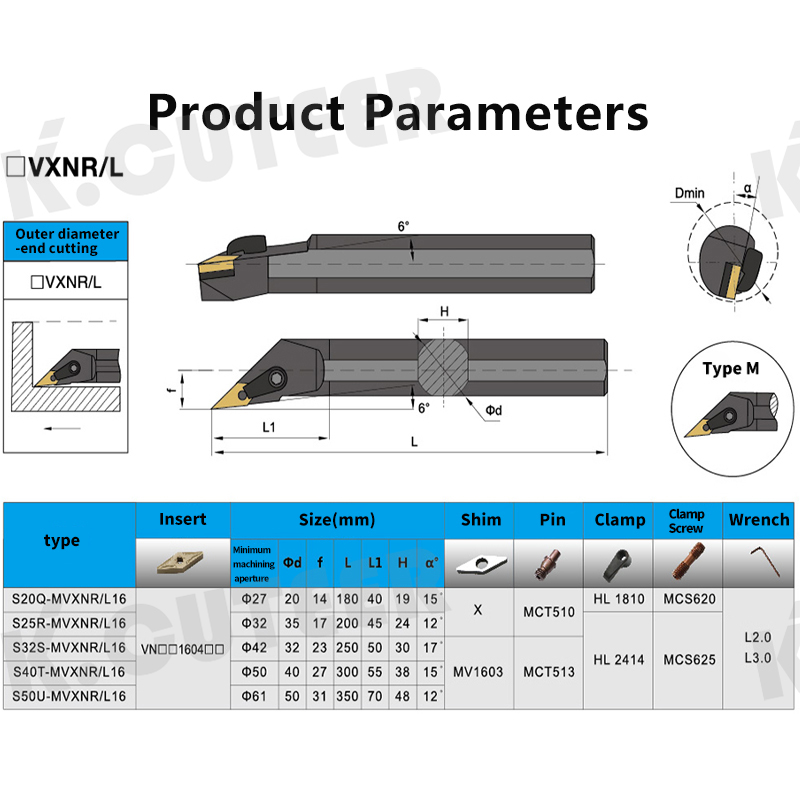  Internal Turning Tool Holder VNMG16 Carbide Inserts Lathe Bar CNC Cutting Tools 