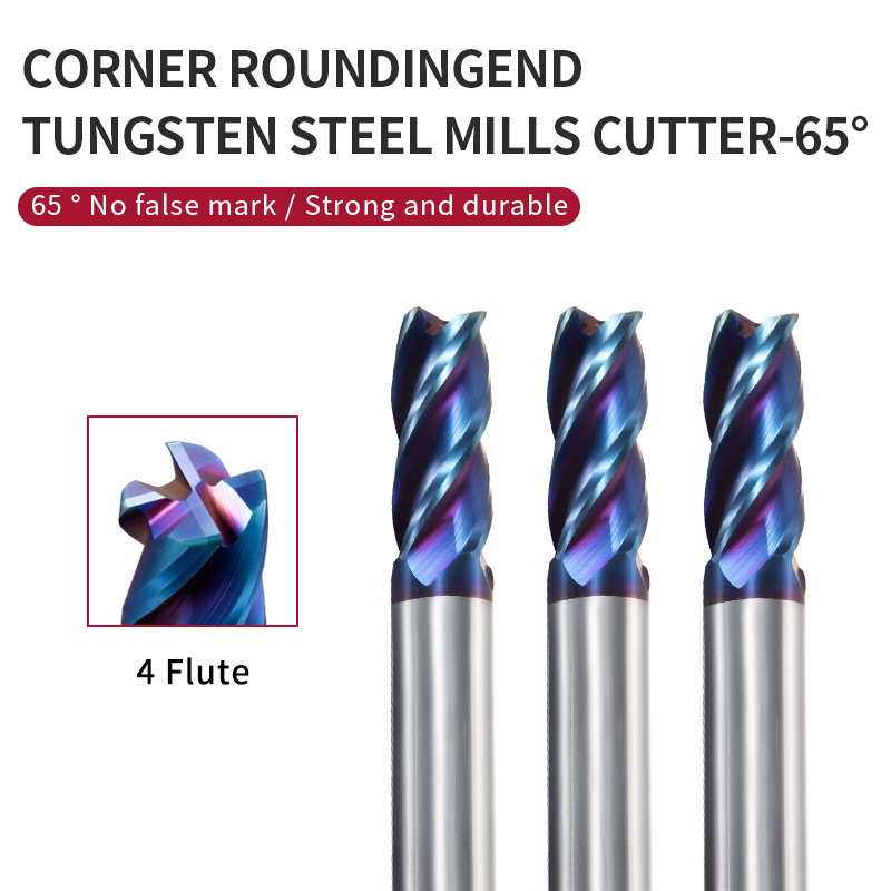 End Mill Tungsten Carbide Steel CNCTool 4 Flutes Cutter R0.1/0.5/1 50-75MM Metal Router