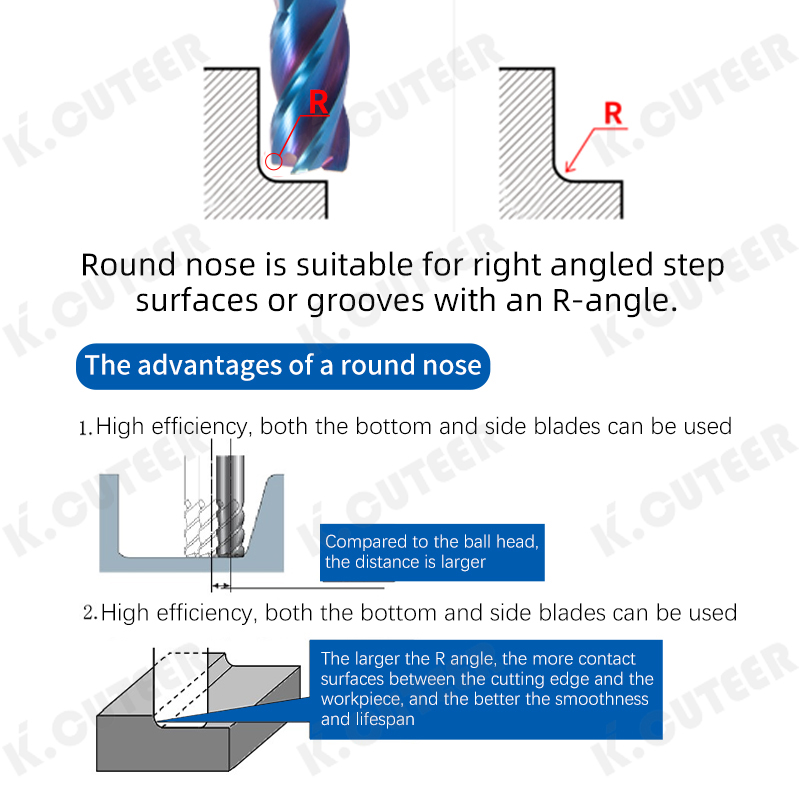 Corner Rounding End Mill Tungsten Carbide Steel Milling Cutter Tool 4 Flutes