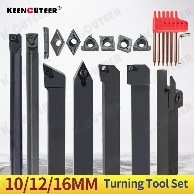 CNC Lathe Turning Tool Holder Boring Bar Sets with Hard Alloy Insert Wrench Kit for Turning Thread Grooving