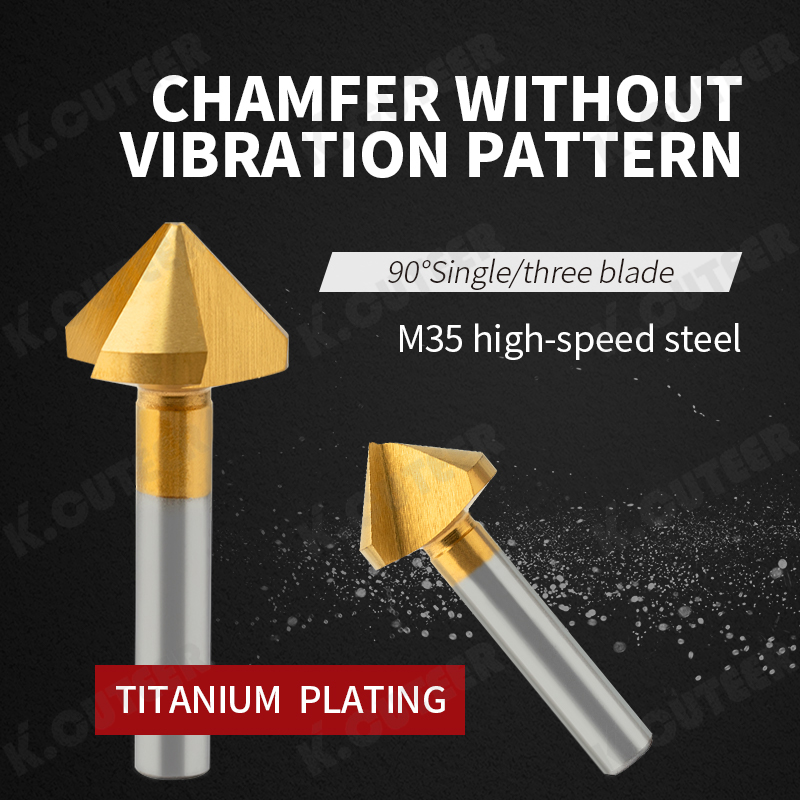90-Degree Chamfer Cutter Cobalt-Titanium Coated Single-Edged Straight Shank Three Flutes